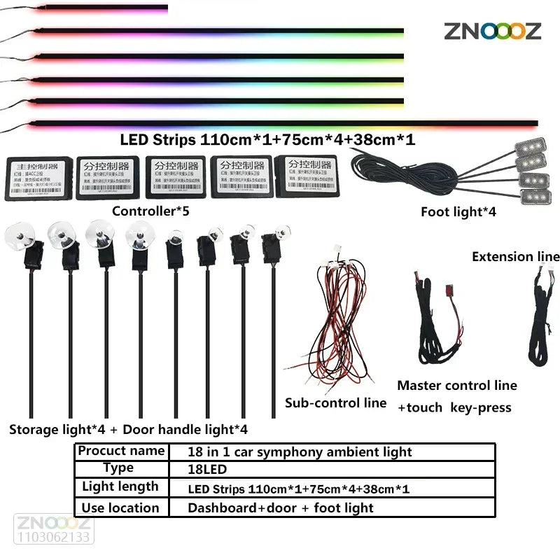 For Kia 64 Color RGB Symphony Car LED  Interior Ambient Light