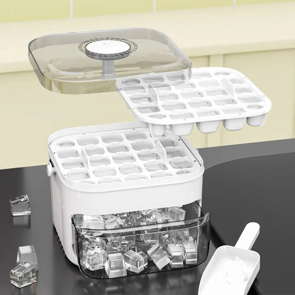 50-Cube Ice Maker with Easy Press Cap Large Capacity Double-layer Ice Cube Machine with Easy-press Lid Reusable Ice Cube Maker