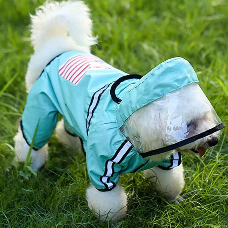 Rainy Season Waterproof Pet Dog Raincoat Reflective Four Legged Polyester Dog Clothing Medium and Large Dog Pet Clothing Supply