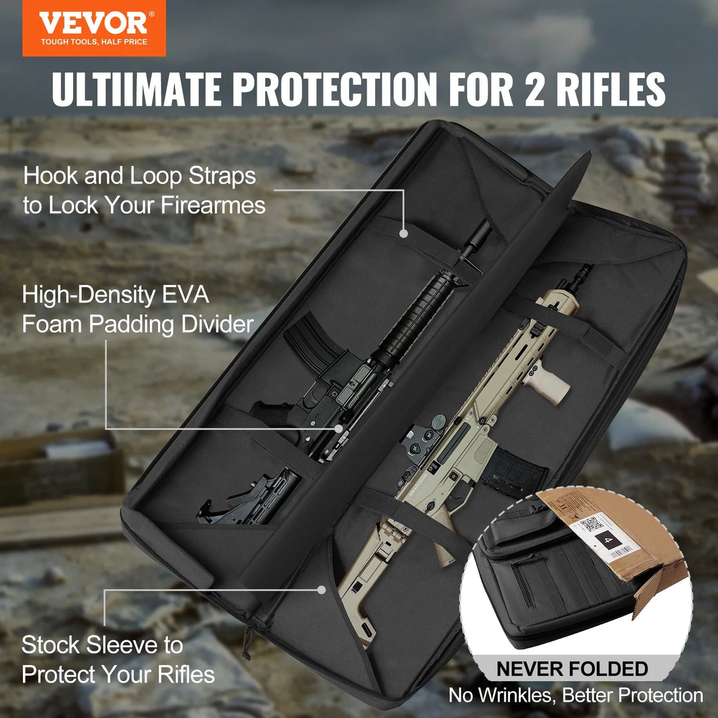 VEVOR Rifle Bag 36/42 inch Tactical Double Long Gun Bag Soft Rifle Case with Lockable Zipper for Two 34"/40" Rifles & 2 Pistols