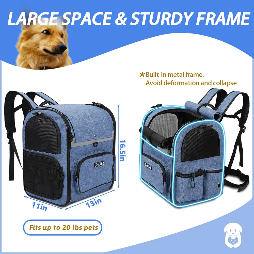 Dog Carrier Bag Pet Double Shoulder Backpack Sturdy Frame Breathable Foldable Dog Double Doors Bag Fits 20 lbs Pets Travel Set