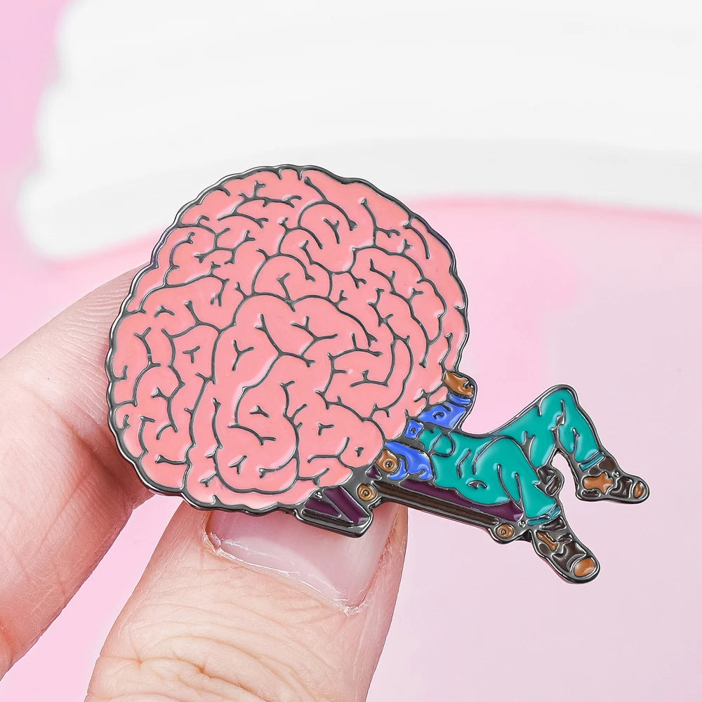 Hanreshe Funny Repair Brain Enamel Pin Medical Neurology Brooch Lapel Badge Medicine Jewelry Gifts for Doctor Nurse