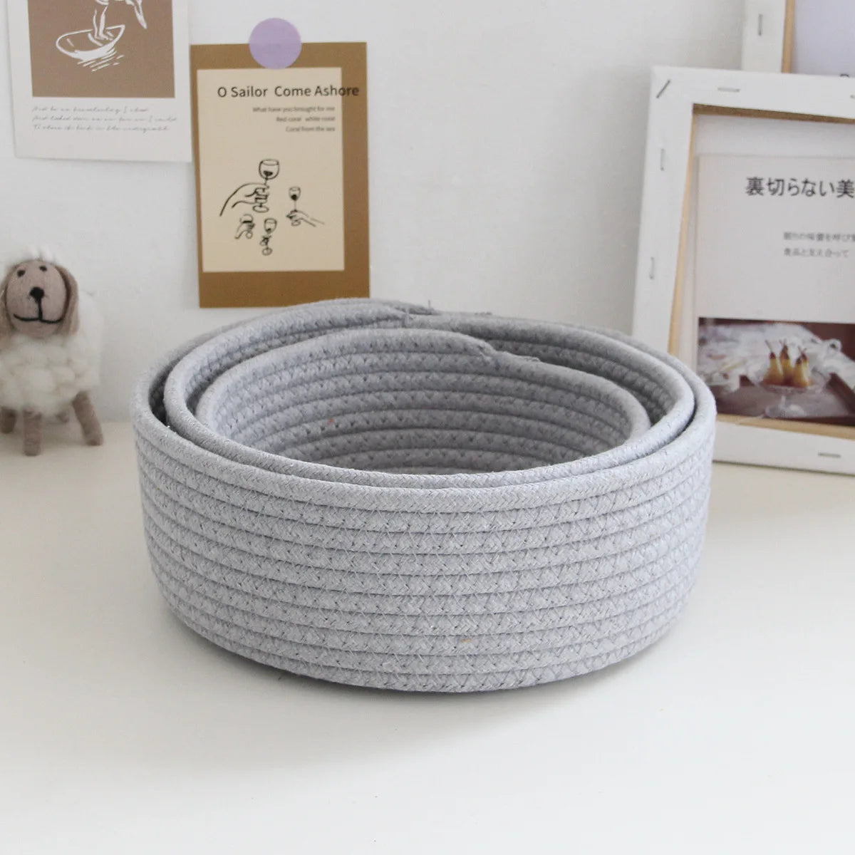 Handmade Woven Storage Basket Cotton Rope Child Toy Storage Vegetable Rope Bins For Toys Towels Blankets Nursery Kids Room