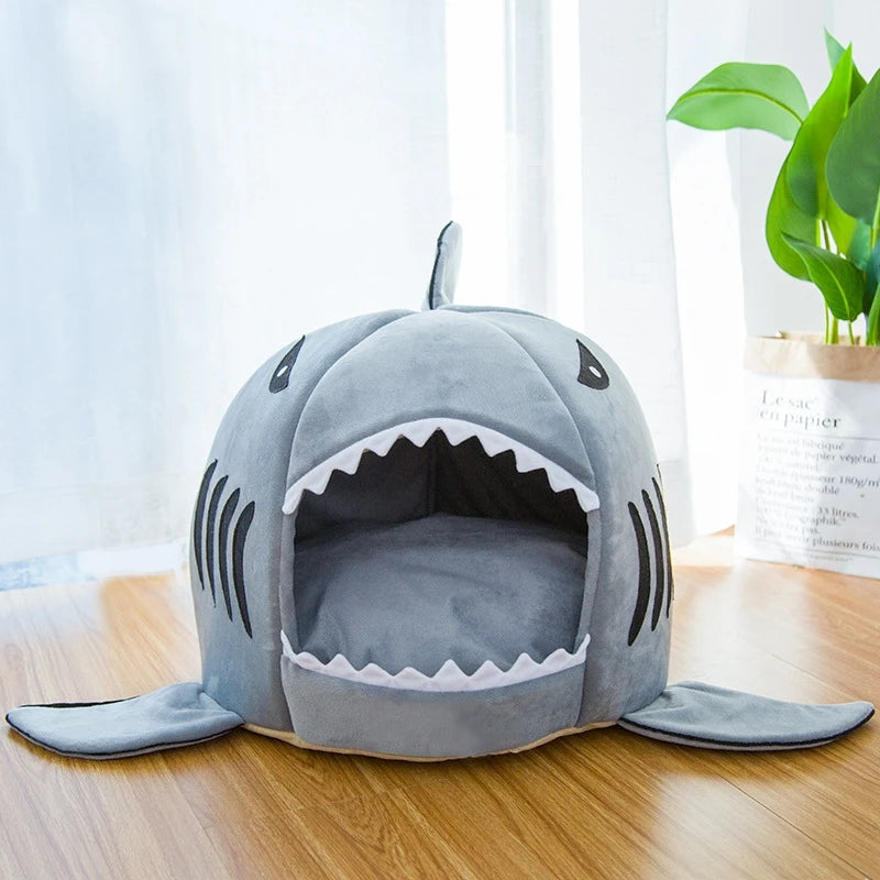 Cat Bed Cartoon Shark Shape Pet Puppy Sleepping Bed Warm Kennel Pets Tent Cozy Cave Cat Beds Indoor For Dog Small Pets House