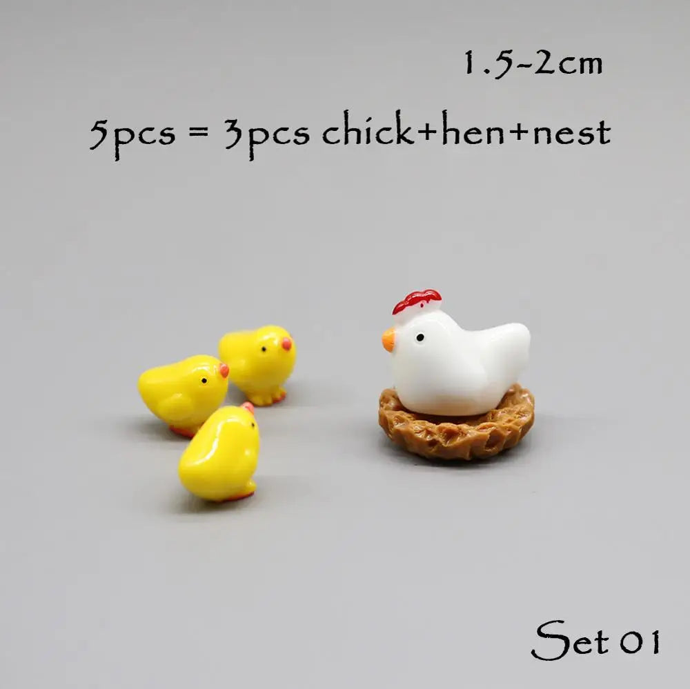 5pcs Miniature Animals Chick Sheep Turtle Puppy Fairy Garden Toy Aquarium Decoration Duck DIY Handicraft Accessories 1-3cm