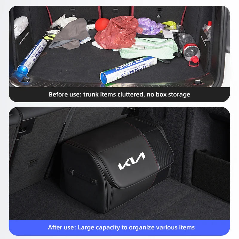 KIA Car High-capacity Leather Storage Bag Car Trunk Organizing Box For KIA EV6 Stinger RIO Sorento Picanto Ceed Borrego Syros K4