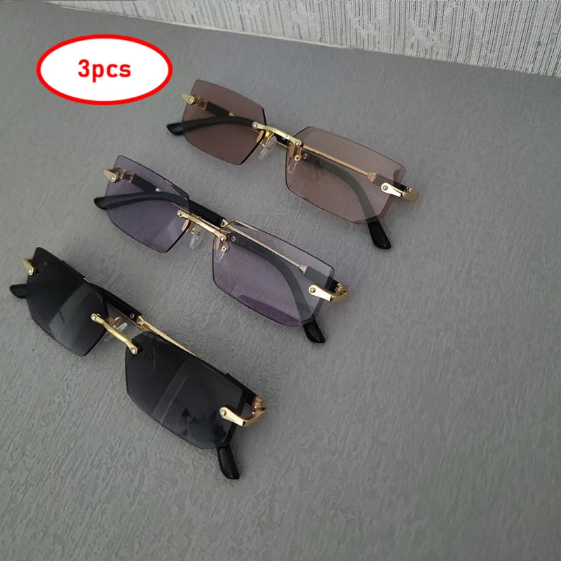 3 Pairs Per Set Rimless Rectangle Sunglasses Fashion Men Women Small Frame Summer Candy Colors Outdoor Female Shades Sun Glasses