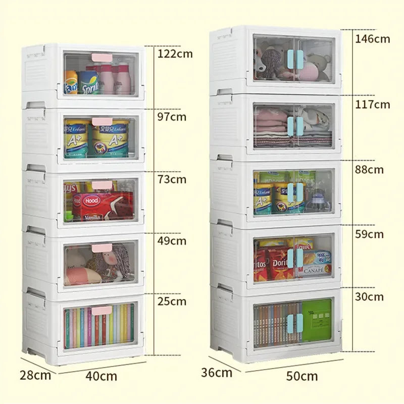 Foldable Storage Box Stackable Sundries Organizer with Wheels Home Storage Large Capacity Books Snack Toy Bin Closet Organizer