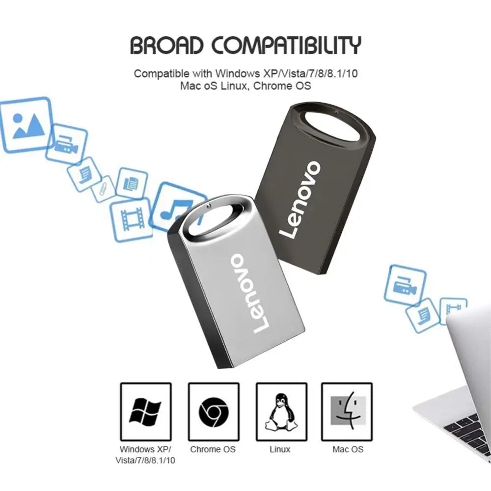 Lenovo Mini Pen Drive 2TB Pendrive Memory Portable Waterproof USB Flash Drive High-Speed USB 3.0 Data Transmission Metal U Disk