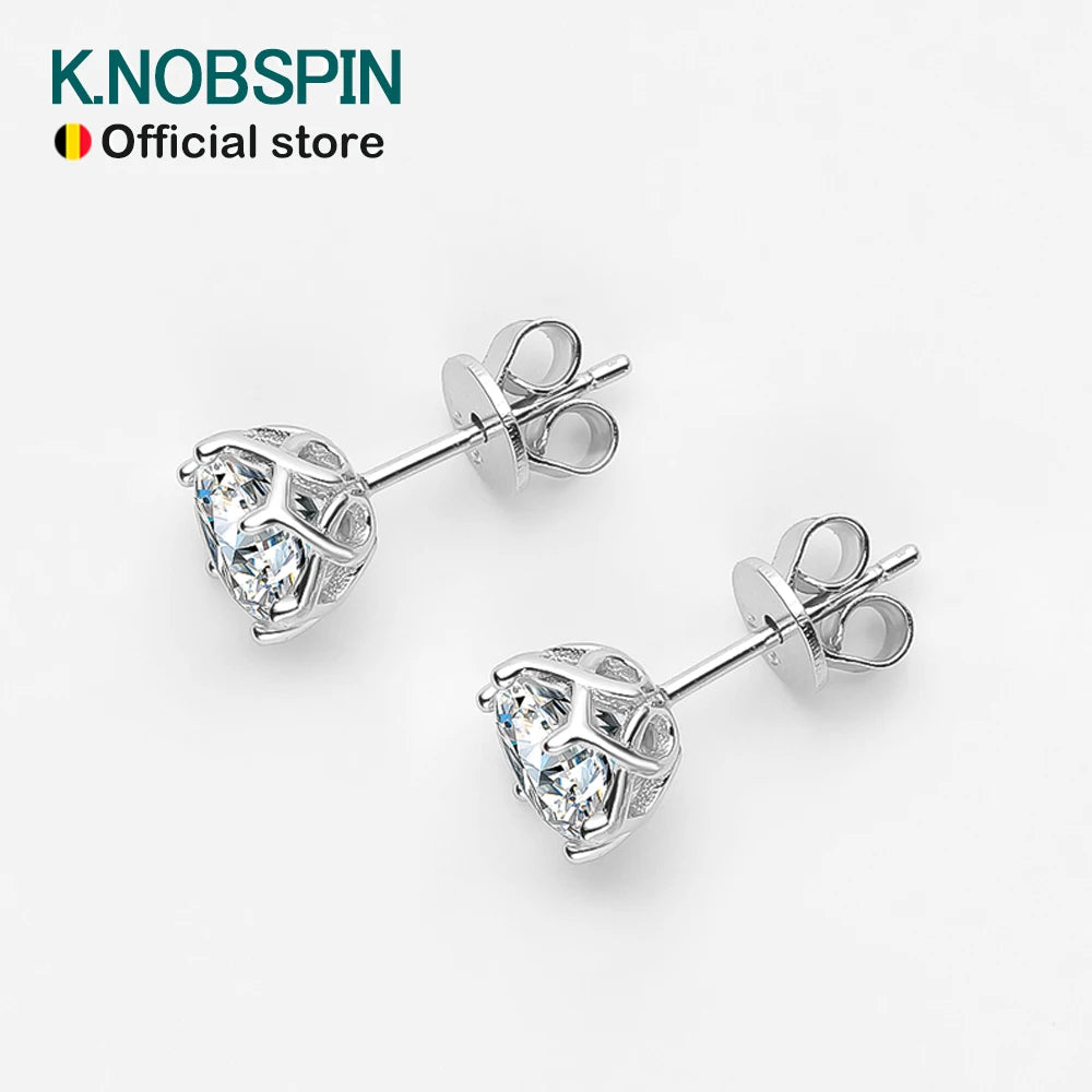 KNOBSPIN 1CT D Color Moissanite Earring S925 Sterling Sliver Plated with 18k White Gold Earrings for Women Wedding Fine Jewelry