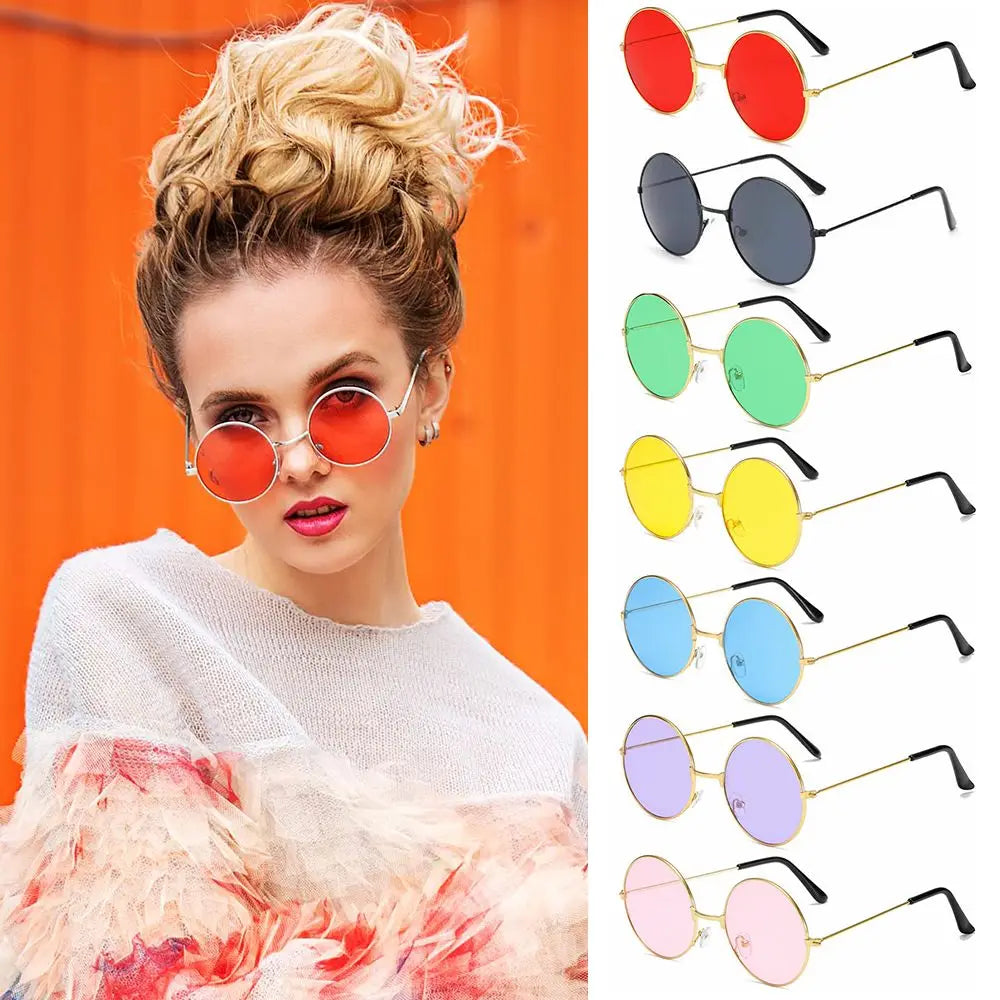 2022 Fashion Retro Round Hippie Sunglasses Circle Metal Sunglasses for Women Men Disco Party Glasses