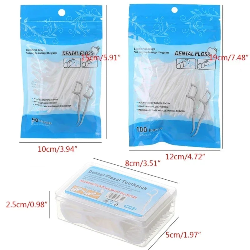 50/100pcs Dental Floss Flosser Picks Toothpicks Teeth Stick Tooth Cleaning Interdental Brush Oral Hygiene Care Tool