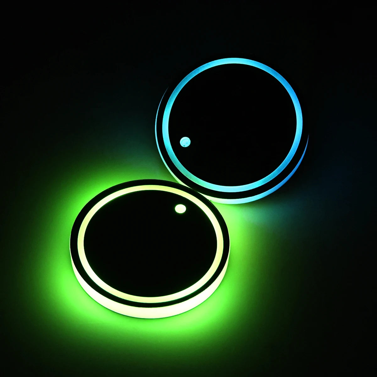 2pcs 7 Colors Car LED Cup Holder Light Mats Colorful Car Coasters Bottle Light Sensor Vibration Atmosphere Light LED Cup Holder