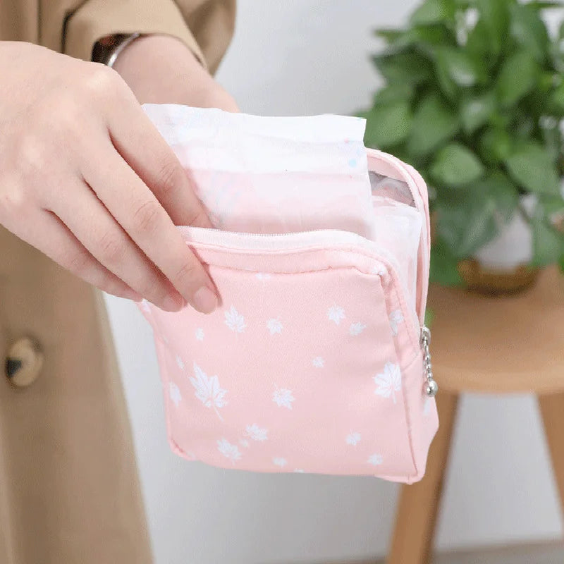 Simple Pattern Sanitary Pad Pouch Lovely Girls Organizer Purse Napkin Towel Storage Bags Women Cosmetic Makeup Small Case