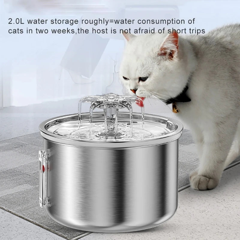 2L Capacity Stainless Steel Automatic Water Feeder Cat Fountain Filter for Dogs Rabbit Pet Smart Water Drinker Dispenser