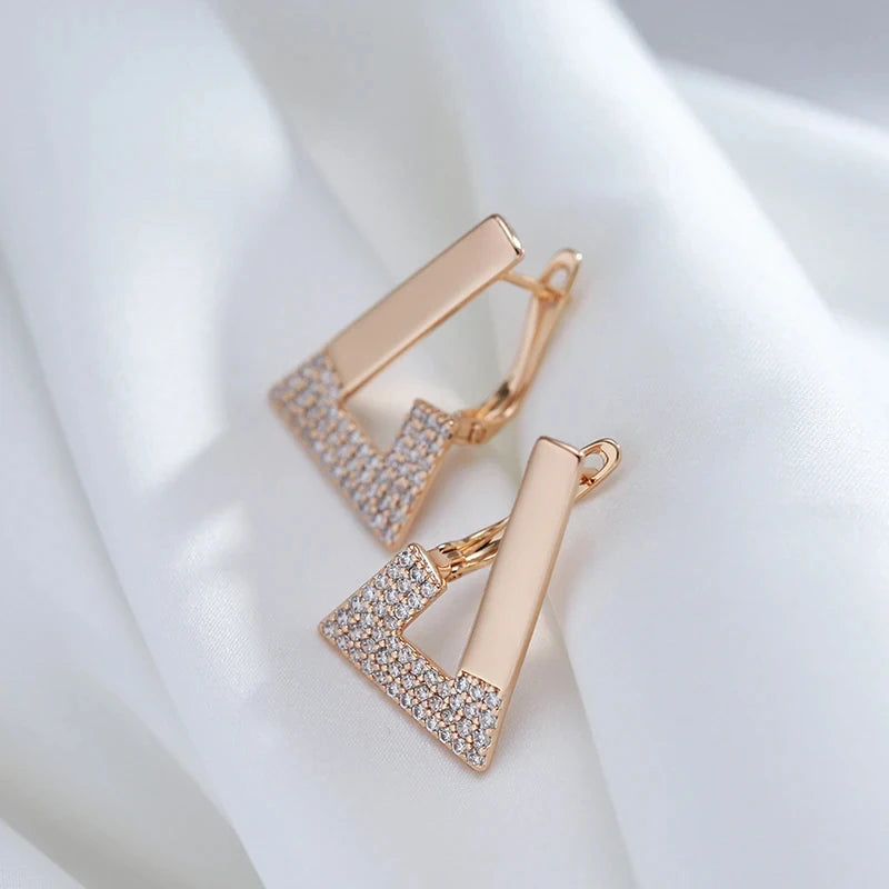 Wbmqda Fashion Geometric Drop Earrings For Women 585 Rose Gold Color With White Natural Zircon Daily Party Fine Jewelry Gifts