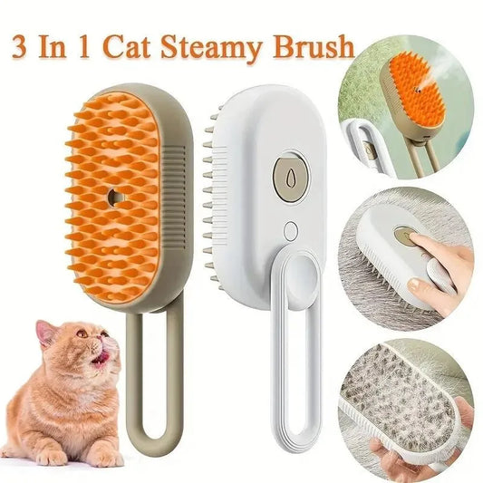 Cat Steam Brush for Shedding and Grooming, 3 in 1 Steamy Cat Brush Self Cleaning Pet Spray Comb for Cat and Dog