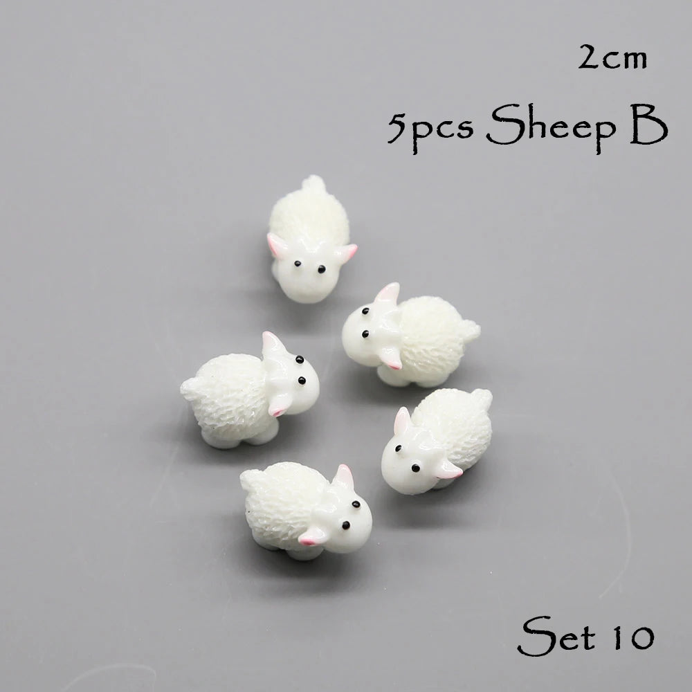 5pcs Miniature Animals Chick Sheep Turtle Puppy Fairy Garden Toy Aquarium Decoration Duck DIY Handicraft Accessories 1-3cm
