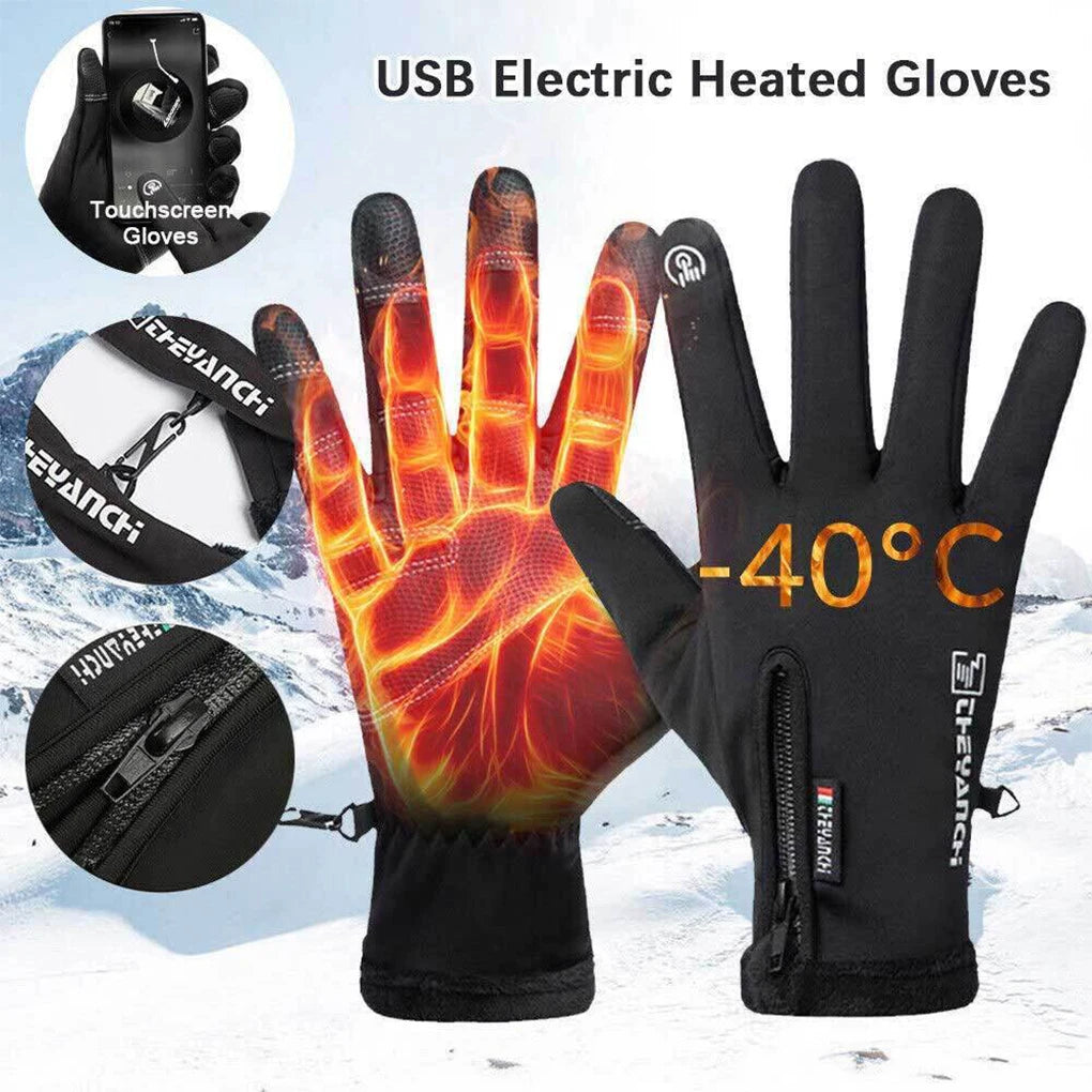 M-XXL USB Touch Screen Gloves Heated Motorcycle Gloves Cycling Running Ski Winter Gloves Hiking Walking Anti-Slip Glove
