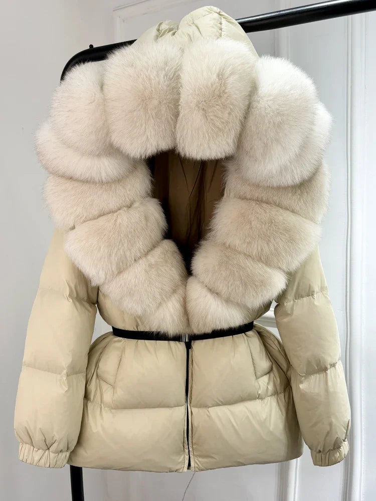 2025 Winter Puffer Jacket Women Real Fox Fur Hooded Thick Warm 90% White Duck Down Coat Female Parkas Waterproof
