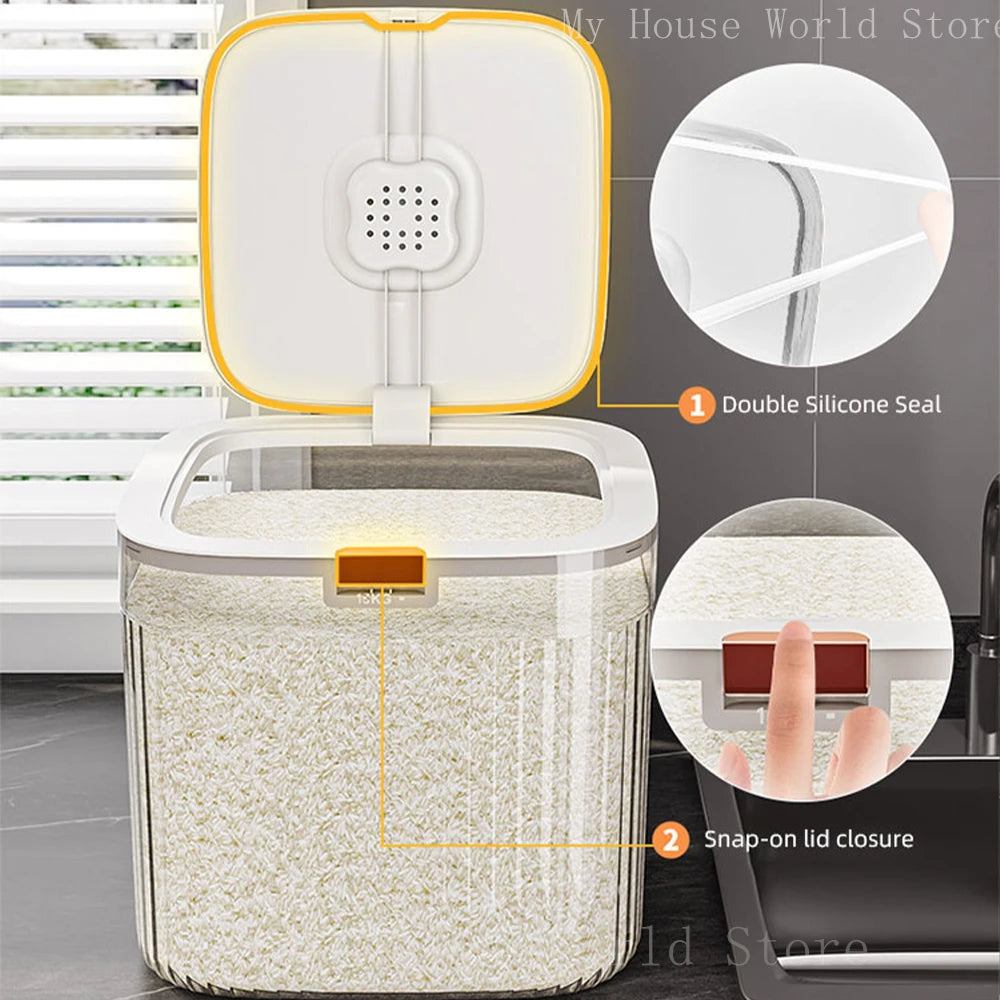 Kitchen Rice Container 5/10KG Transparent Insect Proof Food Grain Storage Kitchen Storage Container Box with Lid Rice Storage