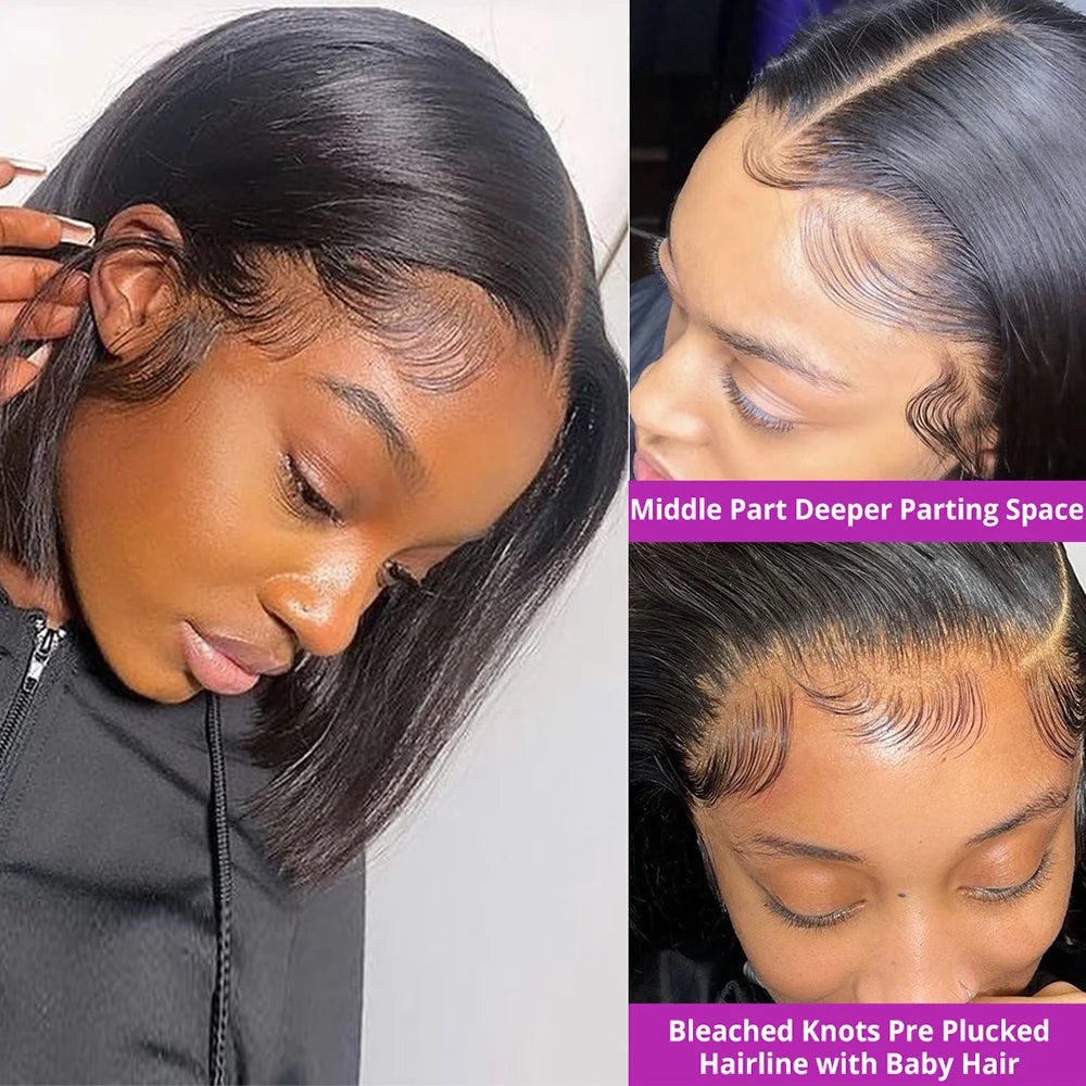 13x6 HD Lace Frontal Short Bob Wig Bone Straight Glueless Pre Cut 7x5 Closure Wig Ready to Wear 100% Human Hair Wig Preplucked