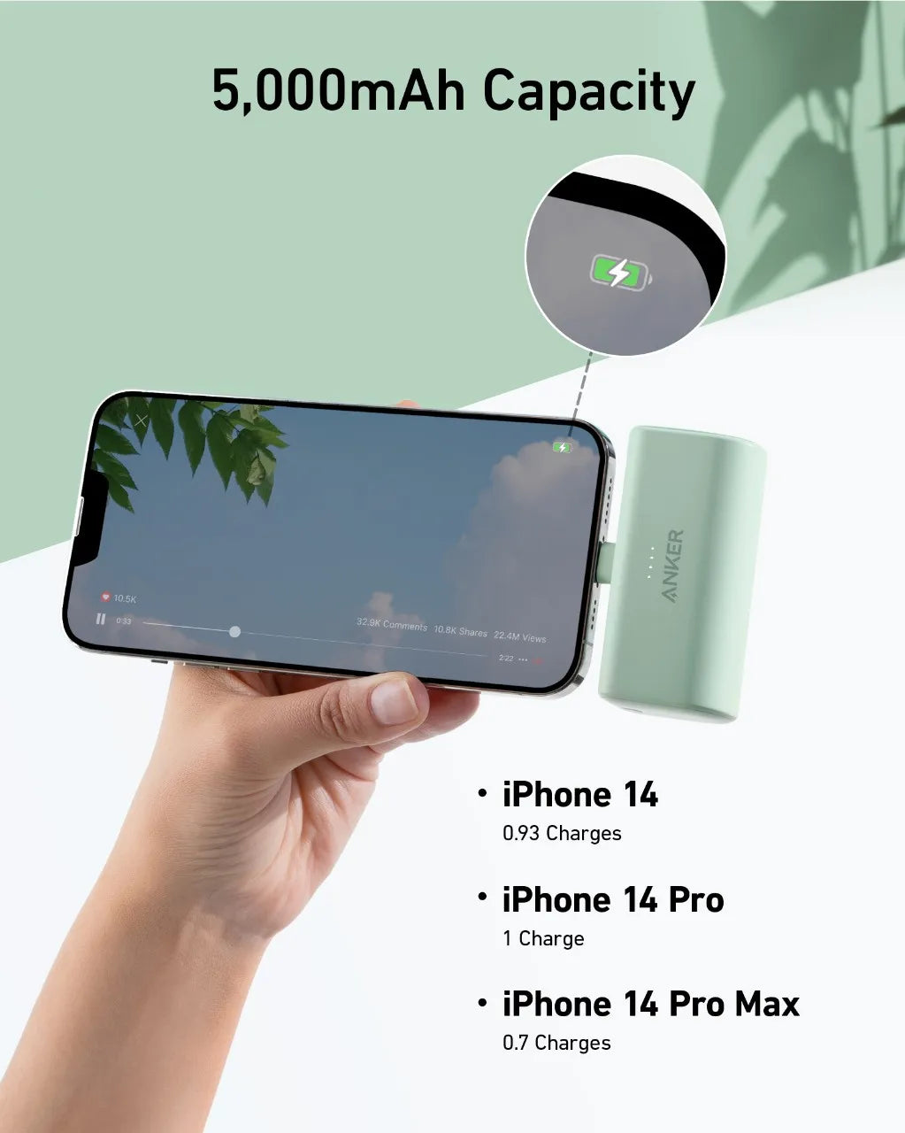 Anker 621 Powerbank 5,000mAh 12W Portable Charger with Built-in Lightning Connector Battery Pack Compatible with iPhone 14