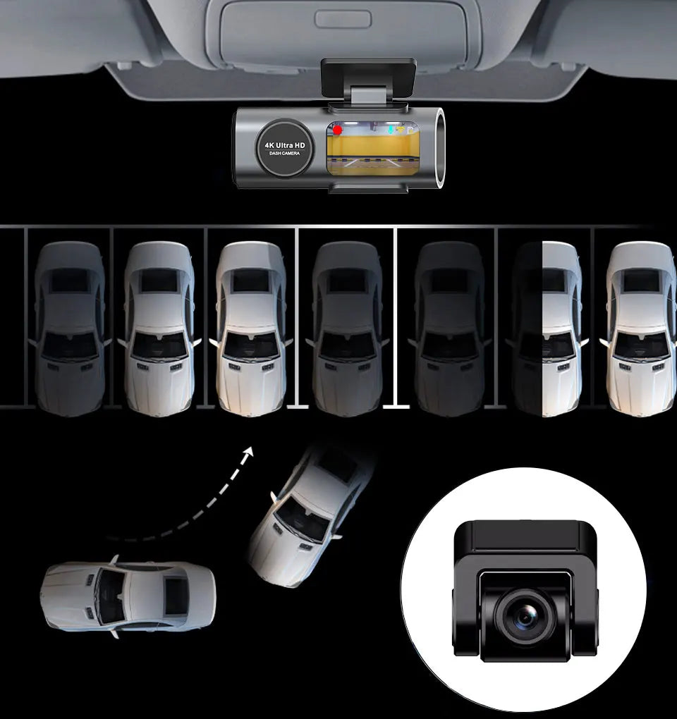 Dash Cam Car Camera Dual Lens 4K UHD Recording DVR Night Vision Video Recorder Built-In Wi-Fi Support GPS 24H Parking Car Camera