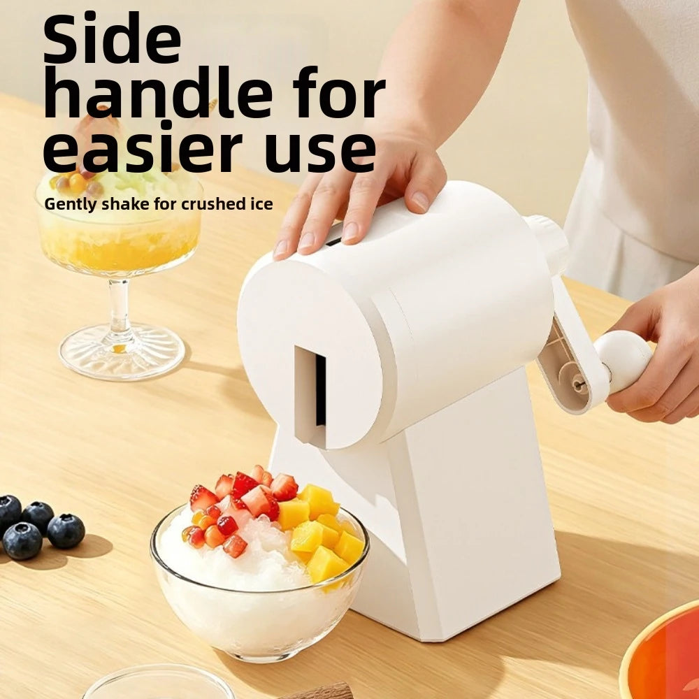 Portable Hand-Cranked Shaved Ice Machine with Ice Box Labor Saving Ice Crusher Plastic Smoothie Machine Street Stall
