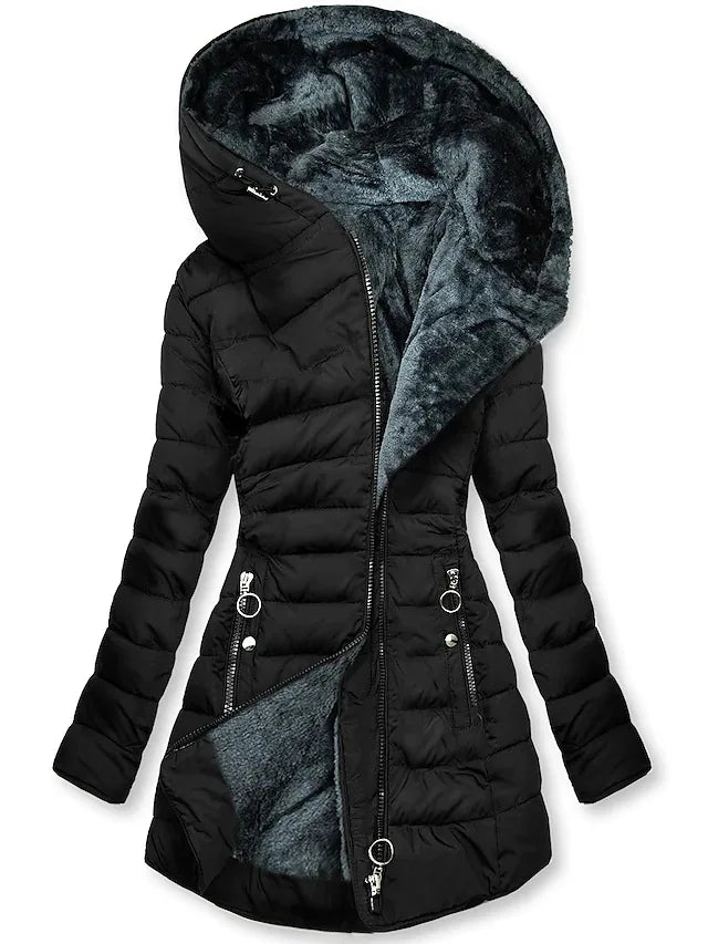 Winter Coat Warm Hair Collar Cotton Jacket Women Zipper Long-sleeved Slim Cotton Coat Jacket Hooded Coats Thick Fleece