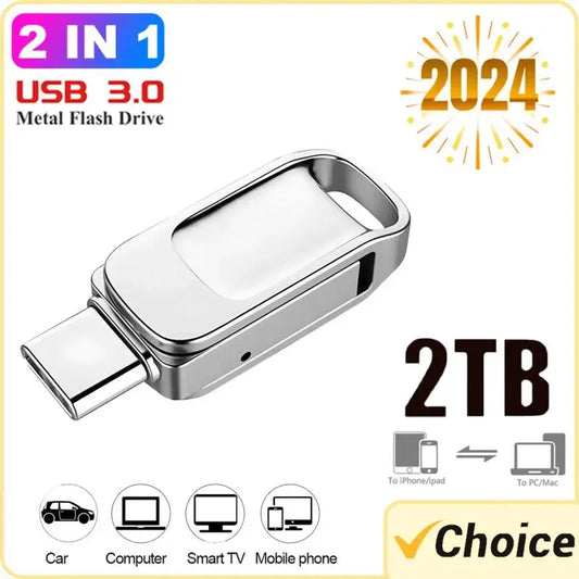 Mini 2TB Usb 3.0 Pen Drive Memory USB Flash Drives 1TB 512GB 256GB Metal TYPE C OTG High Speed Waterproof 2TB 1TB USB Memorias