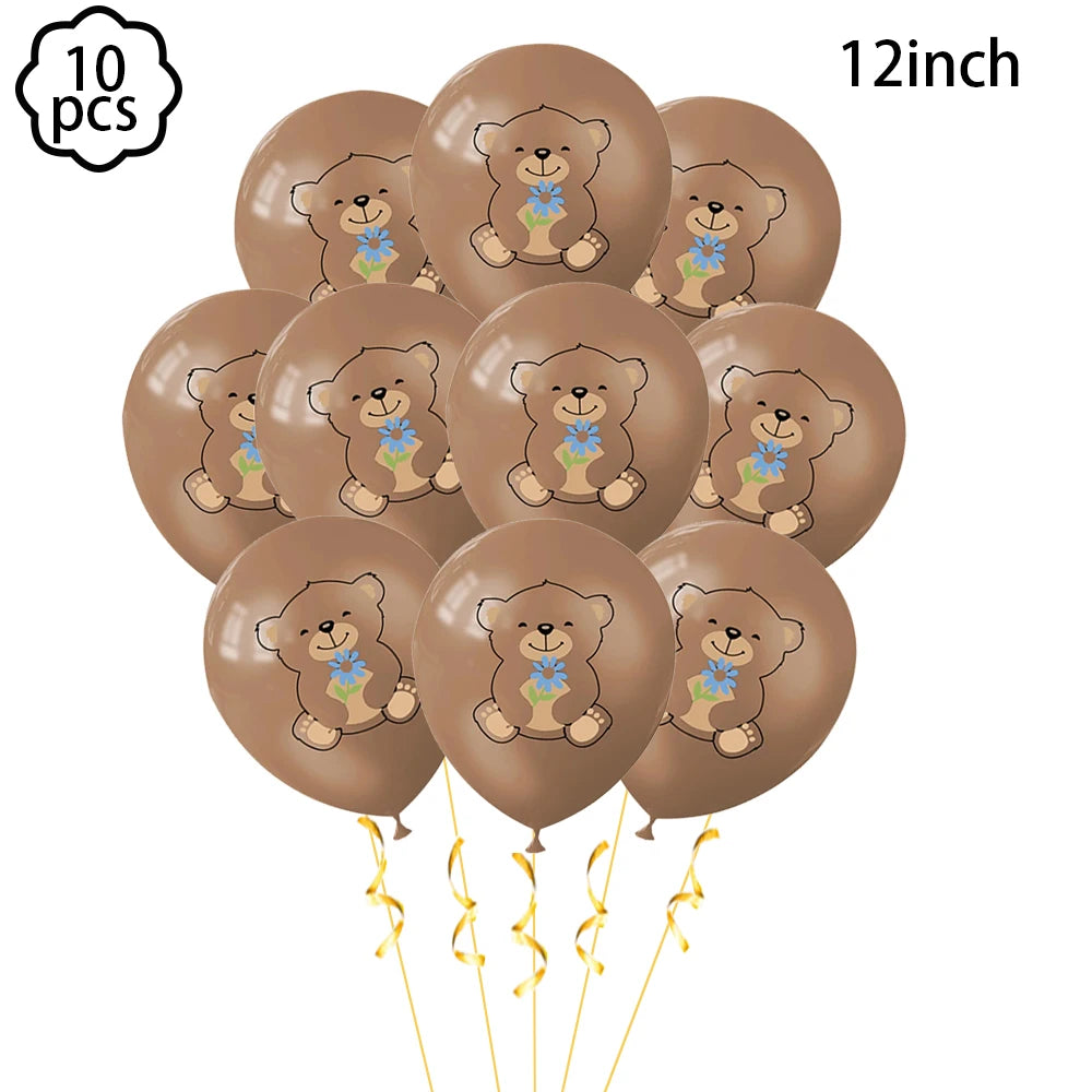Coffee Brown Teddy Bear Balloon Number Heart Balloon set kid Birthday Party Decoration Baby Shower wedding Valentine's Day decor