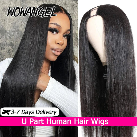 250% Kinky Straight U Part Wigs Human Hair No Leave Out No Glue Brazilian Body Wave U Part Human Hair Wigs For Women Virgin Hair