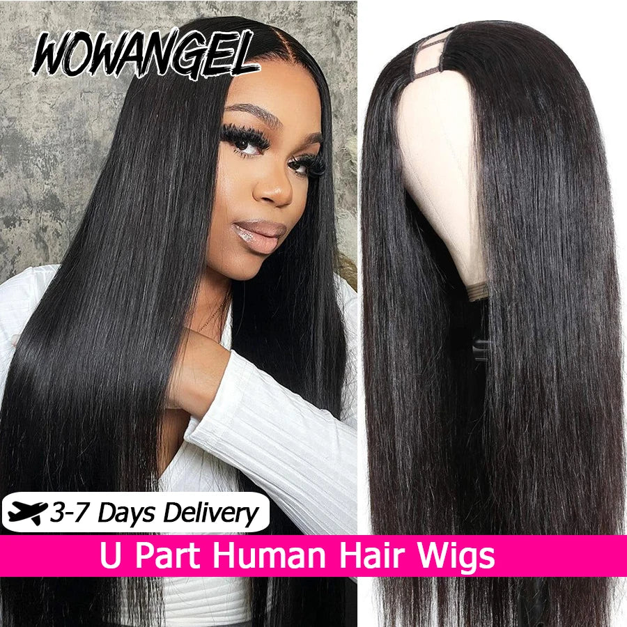 250% Kinky Straight U Part Wigs Human Hair No Leave Out No Glue Brazilian Body Wave U Part Human Hair Wigs For Women Virgin Hair