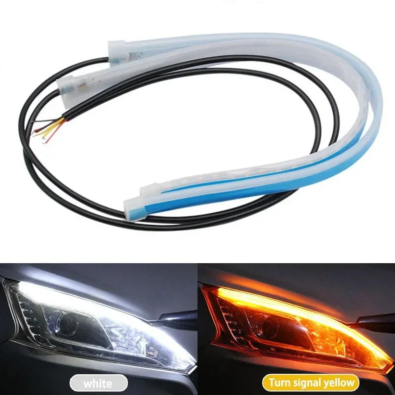 Car Daytime Running Light Flexible Waterproof LED Strip Universal Auto Headlights White Turn Signal Yellow Brake Flow Lights