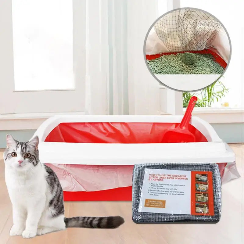 Cat Litter Bags Liners 10Pcs Drawstring Sifting Cat Litter Bags with Filter Net Reusable Litter Box Liners Thick Cat Litter Bags