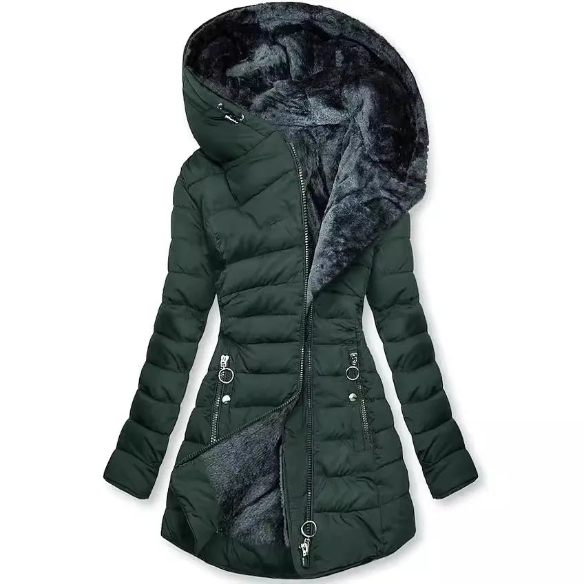Winter Coat Warm Hair Collar Cotton Jacket Women Zipper Long-sleeved Slim Cotton Coat Jacket Hooded Coats Thick Fleece