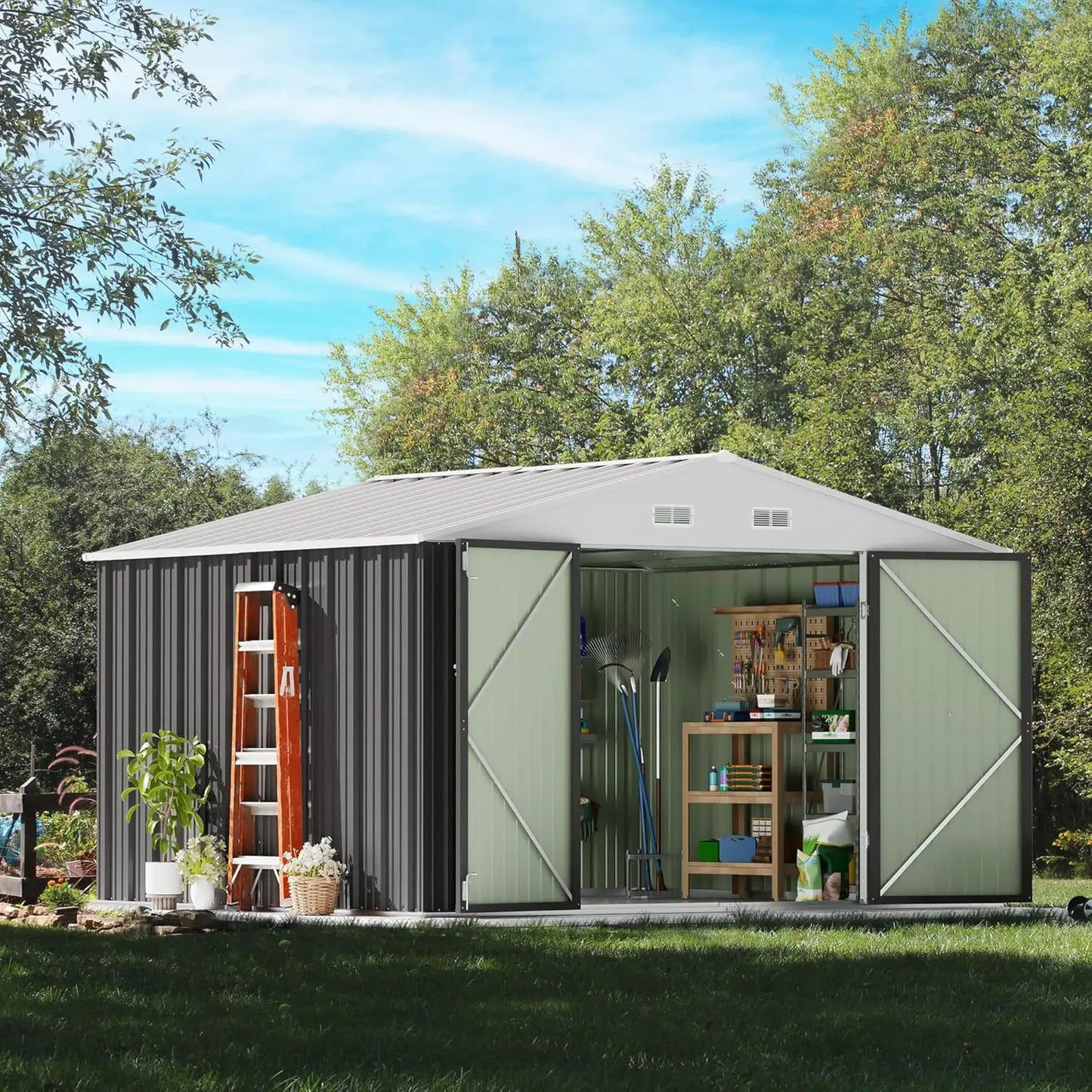 10 x 8 FT Outdoor Storage Shed, Metal Garden Sheds & Outdoor Storage Clearance, Large Tool Shed Outdoor with Single, Customized