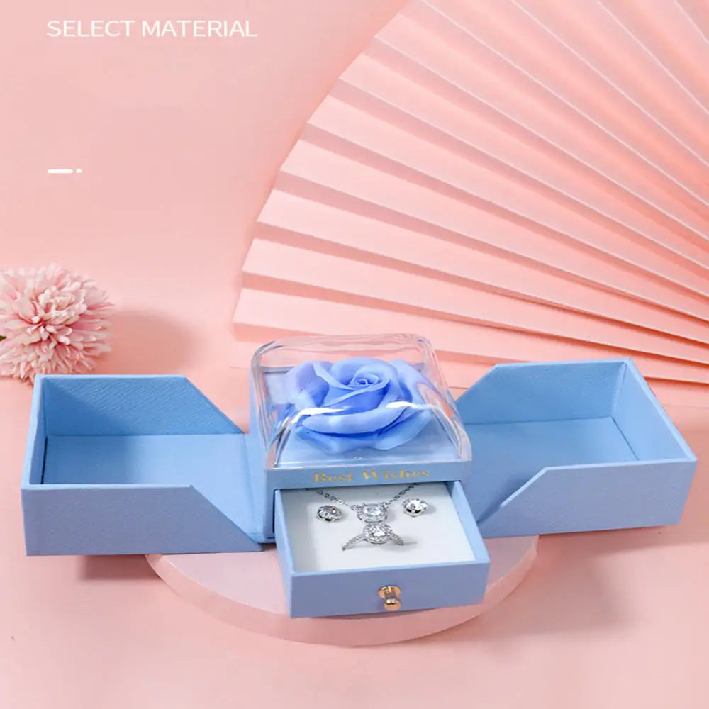New in Rose Jewelry Box for Necklace Pendant Valentine's Day Gift Organizer Plastic Plastic Paper Lifting Packaging Display Box