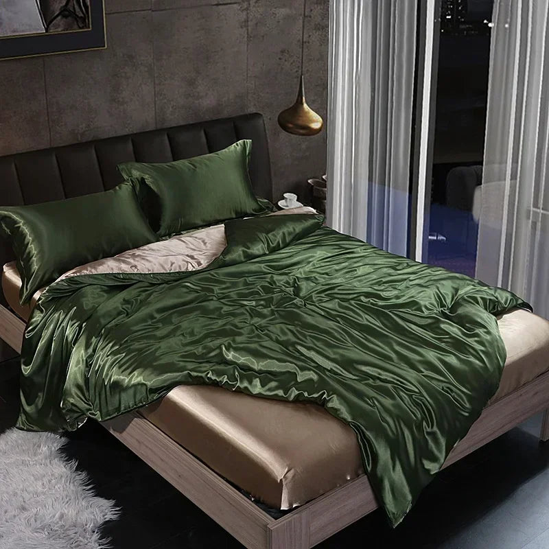 blending Mulberry Silk Bedding Set Silky High-end Queen Size Duvet Cover Set with Fitted Sheet Luxury Bedding Sets King Bed Sets