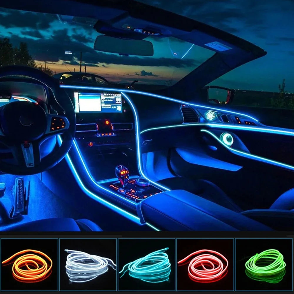 1M 3M 5M car EL Wire led strip Atmosphere light for DIY flexible AUTO interior Lamp Party decoration lights Neon strips 12V USB