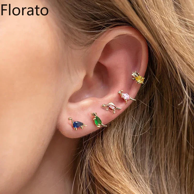 Colorful 925 Sterling Silver Ear Needle Crystal Zircon Mini Cute fruit Animal stud Earrings For Women delicate Fashion Jewelry