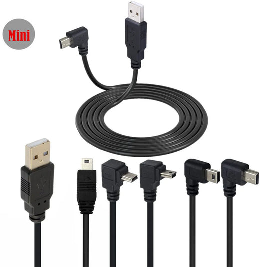 Mini USB B Type 5pin Male UP Down Left Right Angled 90 Degree to USB 2.0 Male Data Cable 0.25m 0.5m 1.5m 3m