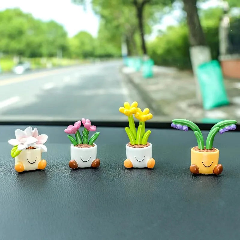 NEW Cute Cartoon Flower Pot Car Dashboard Ornament,Car Interior Center Console Small Resin Car Interior Accessories