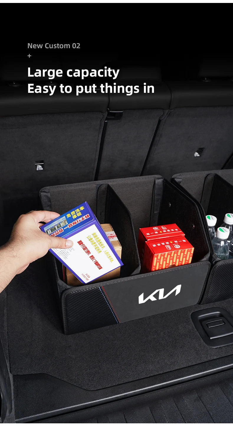 KIA Folding Car Trunk Organizer Box Storage Bag Tools Tidying For KIA EV6 Stinger RIO Sorento Picanto Ceed Borrego Syros K4 K5