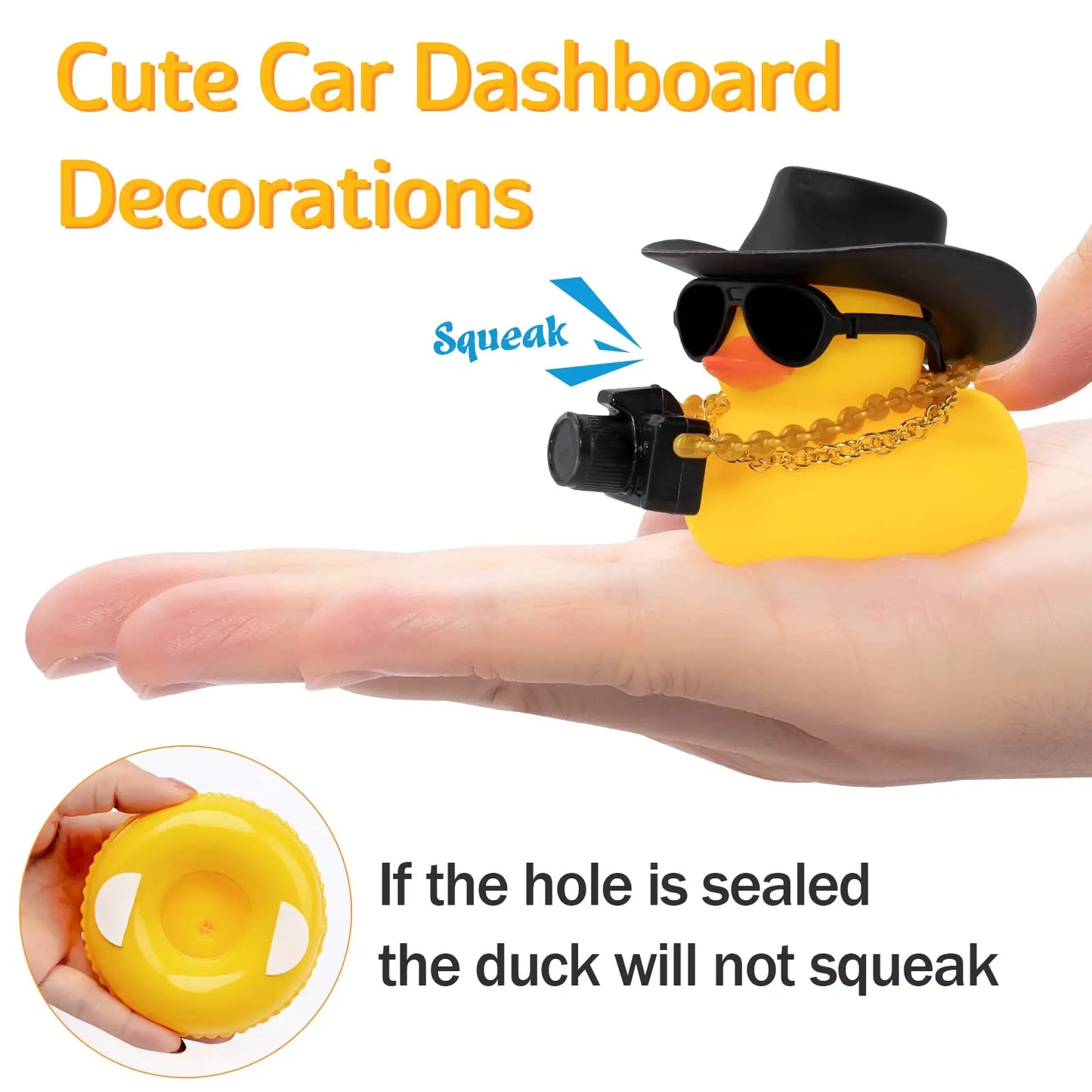 Rubber Duck Dashboard Decorations Camera Duck Car Accessories for Car Ornament with Mini Hat Swim Ring Necklace and Sunglasses