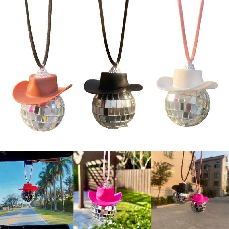 Disco Hat Ball Pendant Car Charm Rear View Mirror Household Supplies for Wedding New Year Party Background Decoration