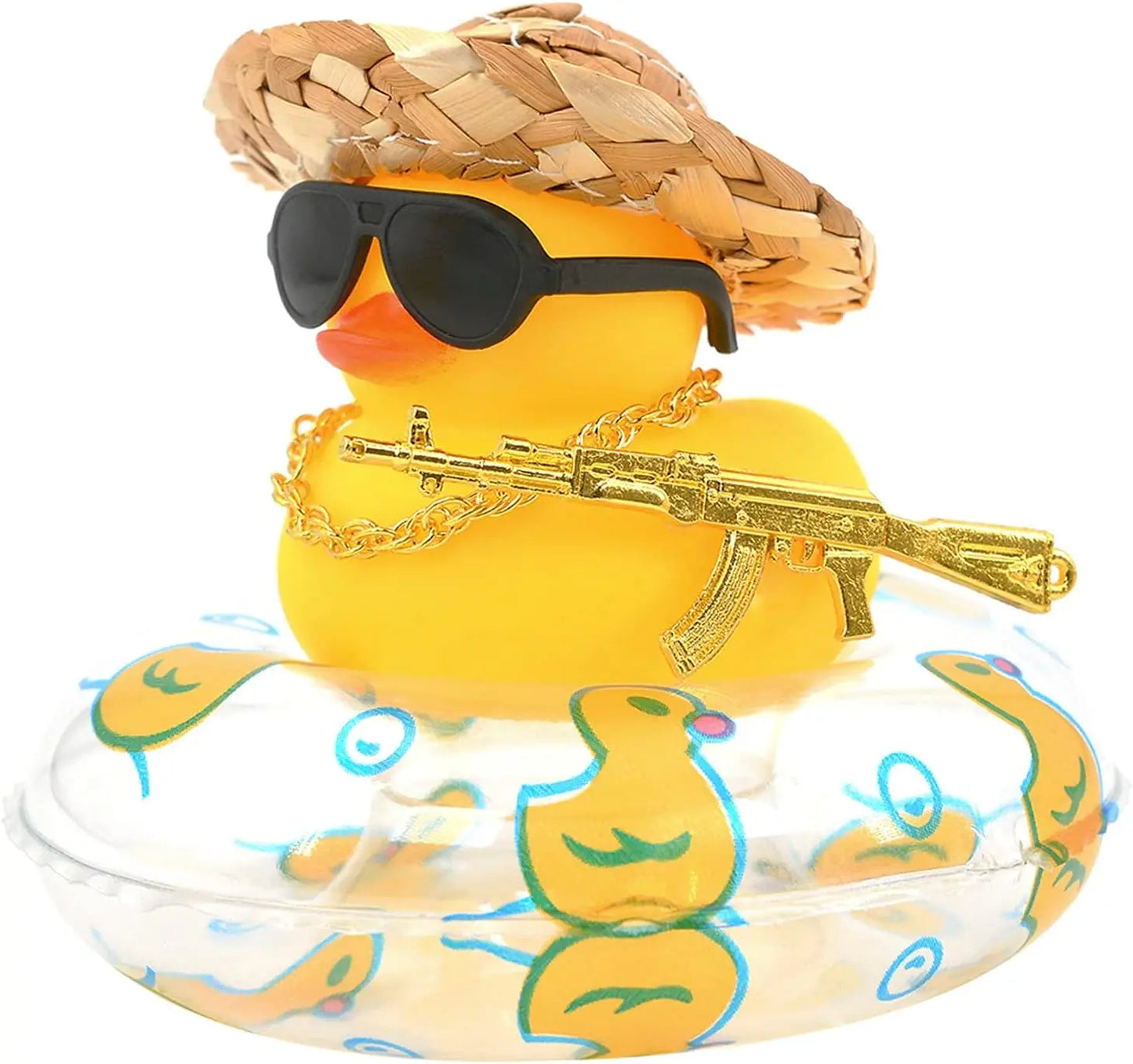 Duck Car Ornaments Yellow Duck Car Dashboard Decorations Set with Sunglasses, Swimming Ring Kids Bath Toys Home Duck Decoration