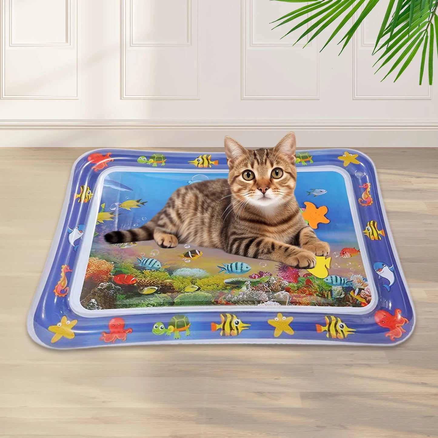 Sensory Water Play Mat For Cats Dogs Water Sensory Pad Thickened Water Sensory Playmat With Fish Pets Summer Playing Water Pad