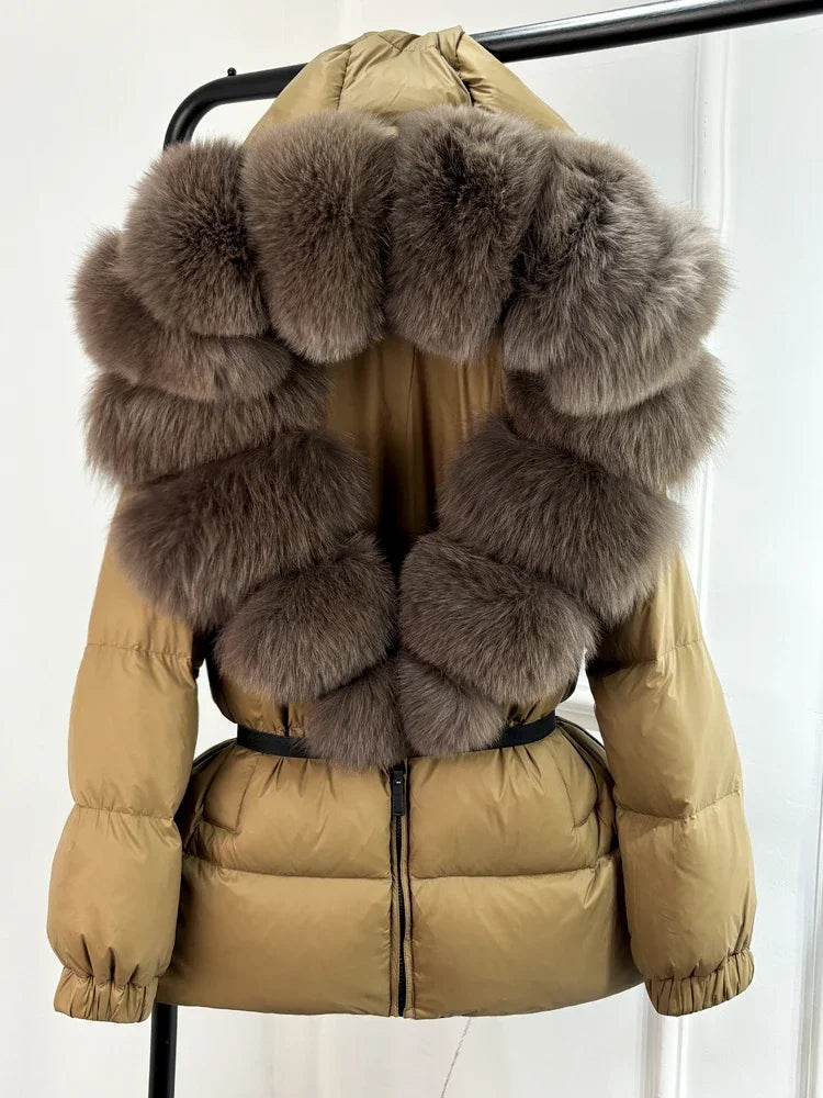 2025 Winter Puffer Jacket Women Real Fox Fur Hooded Thick Warm 90% White Duck Down Coat Female Parkas Waterproof